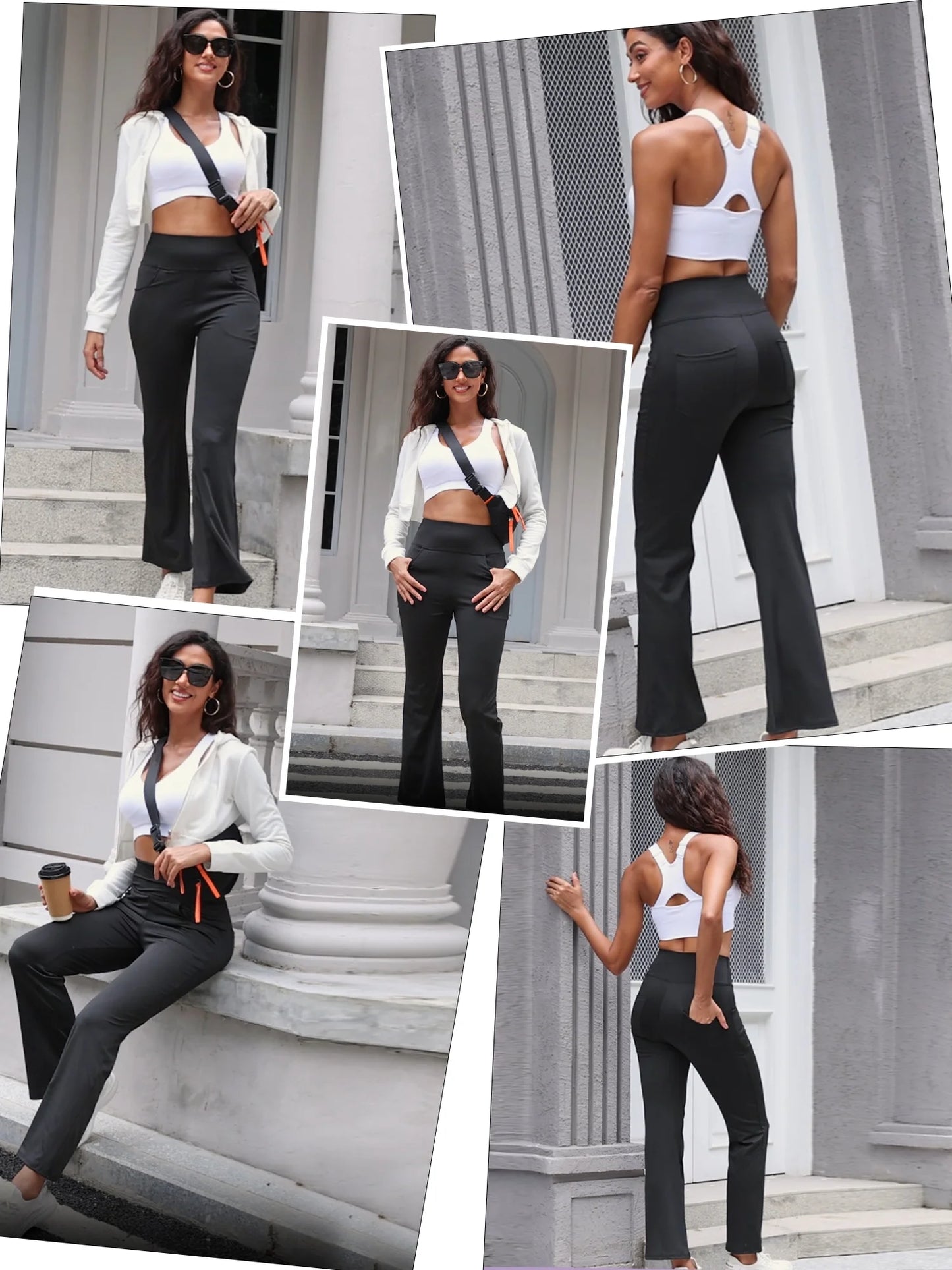 Womens Yoga Pants Flare Legging with Pockets Bootcut High Waist Lightweight Bottoms Workout Activewear Navy Blue XL