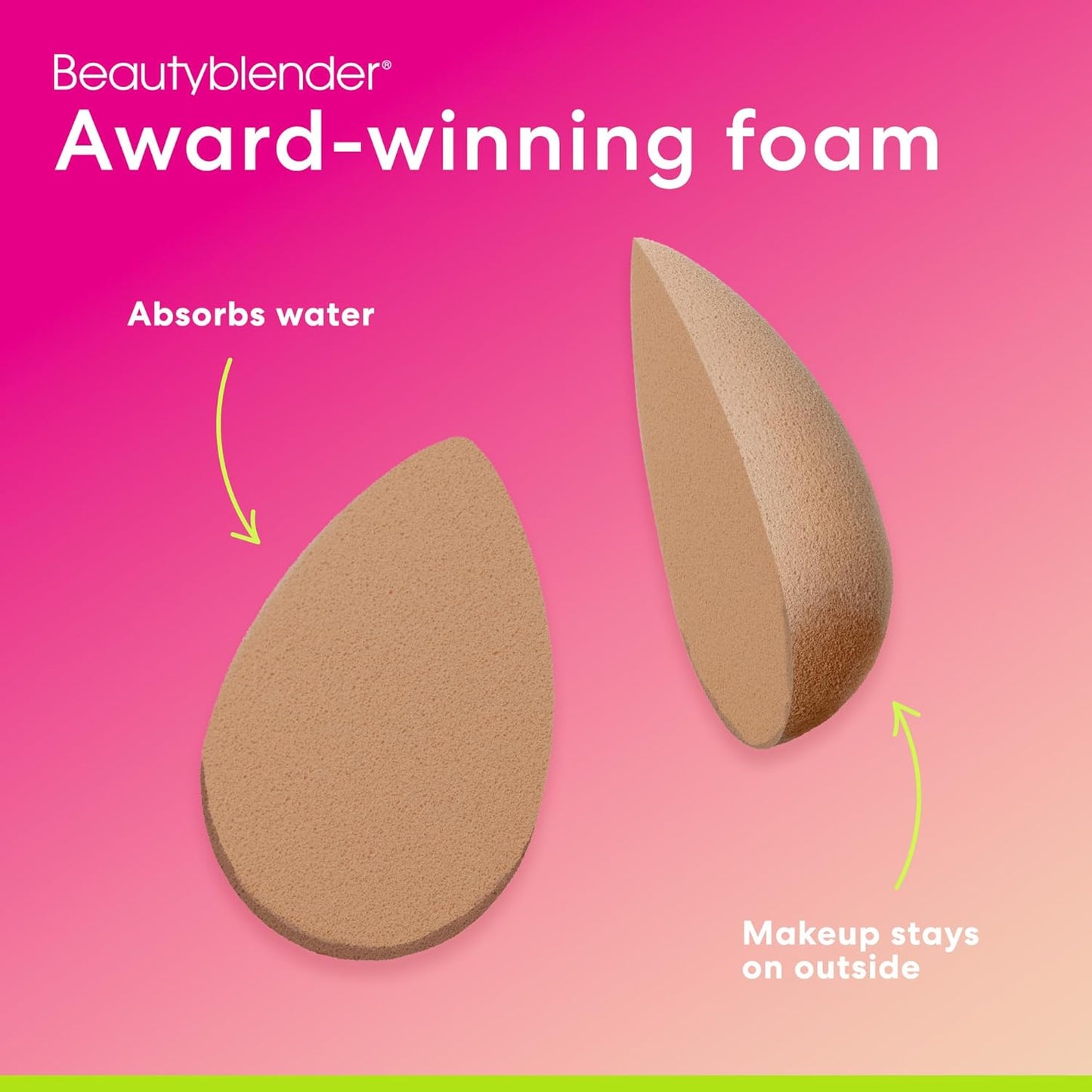 ® Nude Beauty Blender Makeup Sponge, Super-Soft Foam Easily Blends Foundations, Powders & Creams, Made in USA, Reusable, Washable, Streak Free Application