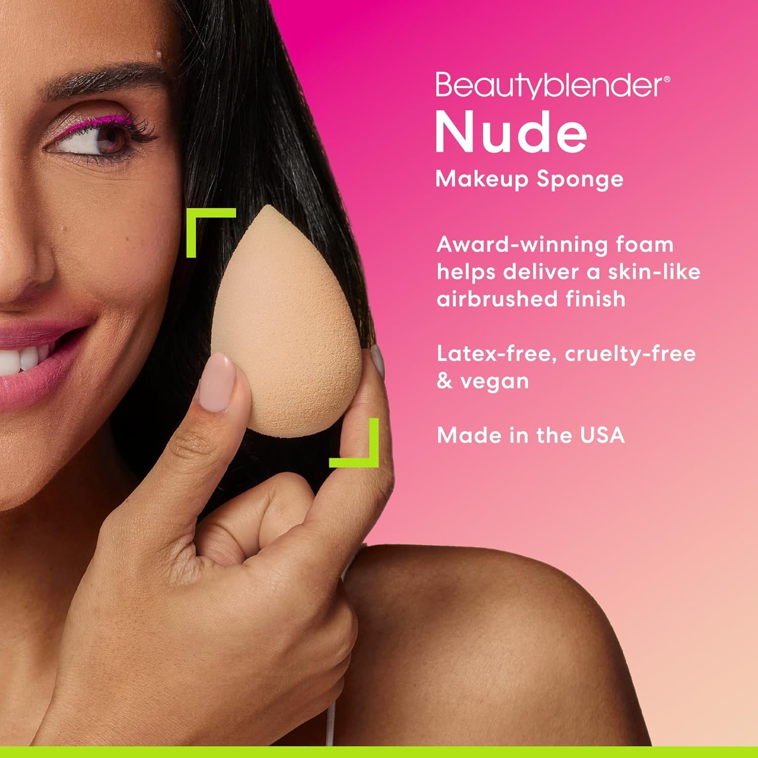 ® Nude Beauty Blender Makeup Sponge, Super-Soft Foam Easily Blends Foundations, Powders & Creams, Made in USA, Reusable, Washable, Streak Free Application