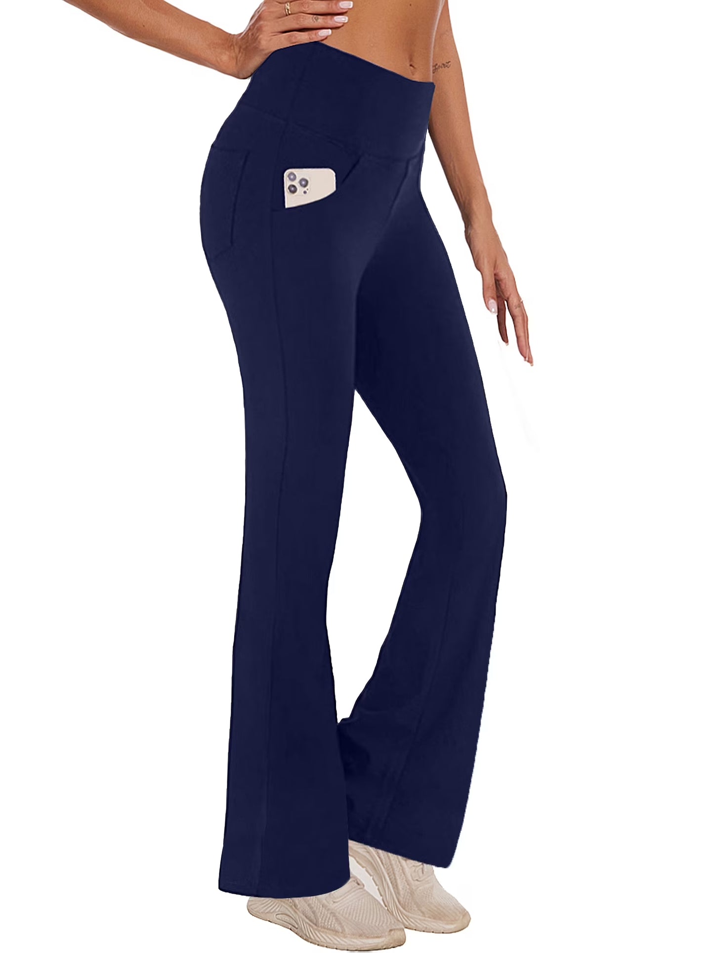 Womens Yoga Pants Flare Legging with Pockets Bootcut High Waist Lightweight Bottoms Workout Activewear Navy Blue XL